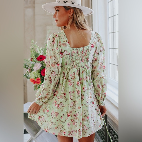 Blu Pepper Square Neck Empire Waist Babydoll Floral Dress Size Large - Picture 2 of 8